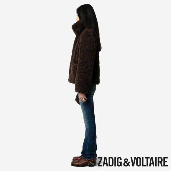 Zadig & Voltaire **NWT** Fred Soft Curly Sherpa Coat in Brown - Picture 4 of 7